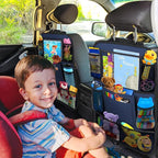 Car Backseat Organizer with 11" Table Holder, 10 Storage Pockets Seat Back Protectors Kick Mats for Kids Toddlers, Travel Accessories, 2 Pack, Blue