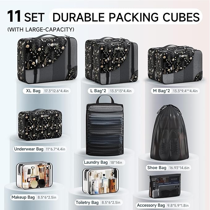 11 Set Packing Cubes for Travel, Gifts for Women Mom Kids, TSA Approved Bags for Makeup, Cosmetic, Toiletry, Suitcase Organiz