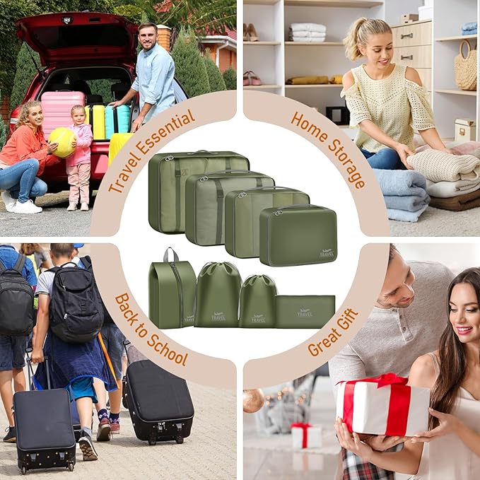 Packing Cubes for Travel - 8 Set Luggage Organizer Bags for Family, Mesh Breathable Packing Cubes for Suitcases Durable Trave
