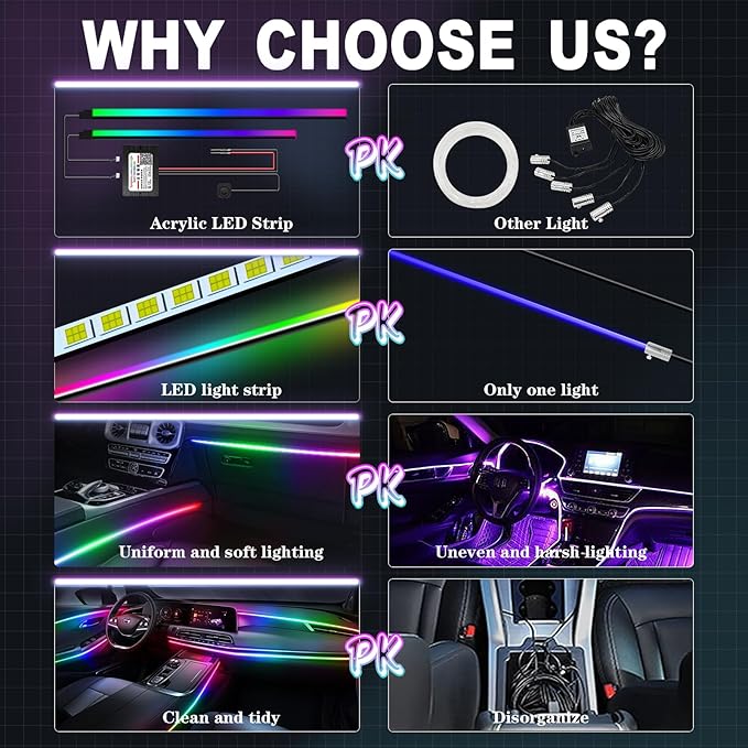 Dreamcolor Acrylic Interior Car Lights, WEBUPAR Car Accessories 2 in 1 Car LED Strip Lights with APP Control and 213 Modes, Car Center Console Fiber Optic Lights, RGB Neon Light Kits
