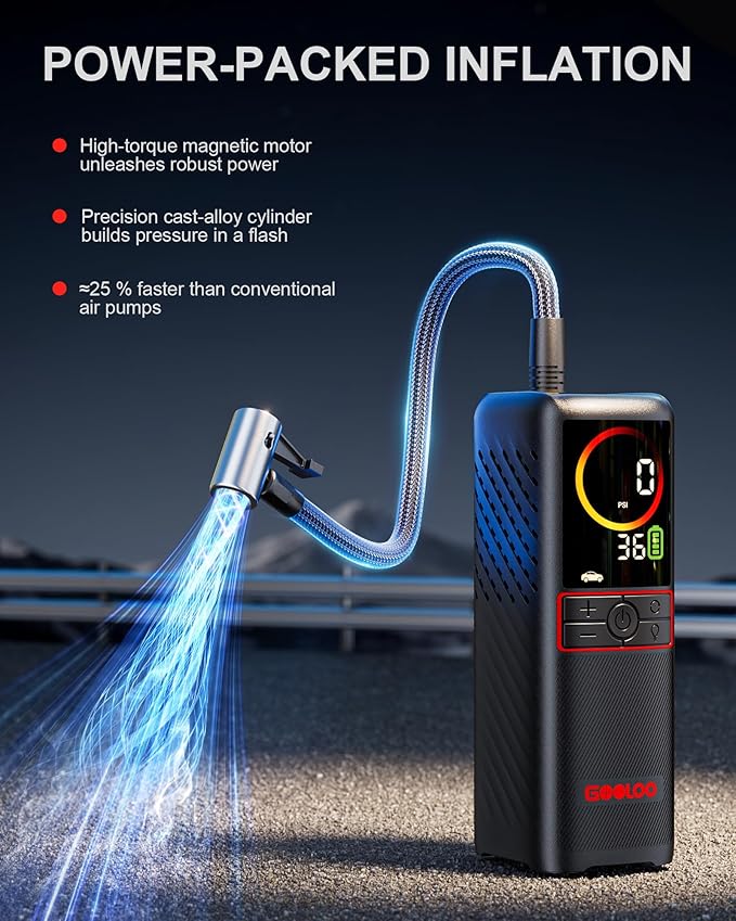 GOOLOO GT160 Tire Inflator Portable Air Compressor, 160PSI Portable Air Pump for Car Tires, 7500mAh Cordless Air Pump with Digital Pressure Suitable for Cars, Bikes, Balls, Motorcycles