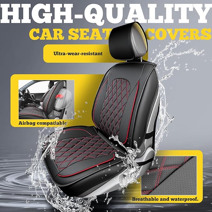 LINGVIDO Car Seat Covers for Front Seats (2 Seats) - Premium Perforated Nappa Leather,Waterproof Shield, Omni-Adapt Fit for S