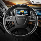 18-Inch Genuine Leather Steering Wheel Cover for Semi Trucks – Black with Black Stripes, Universal Fit Heavy-Duty Non-Slip Grip, Comfortable Control, Easy Installation