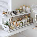 Under Sink Organizer Upgrade To Professional Rails,2-Tier Dual Pull Out Cabinet Storage,Height Adjustable Slide Out Drawers F