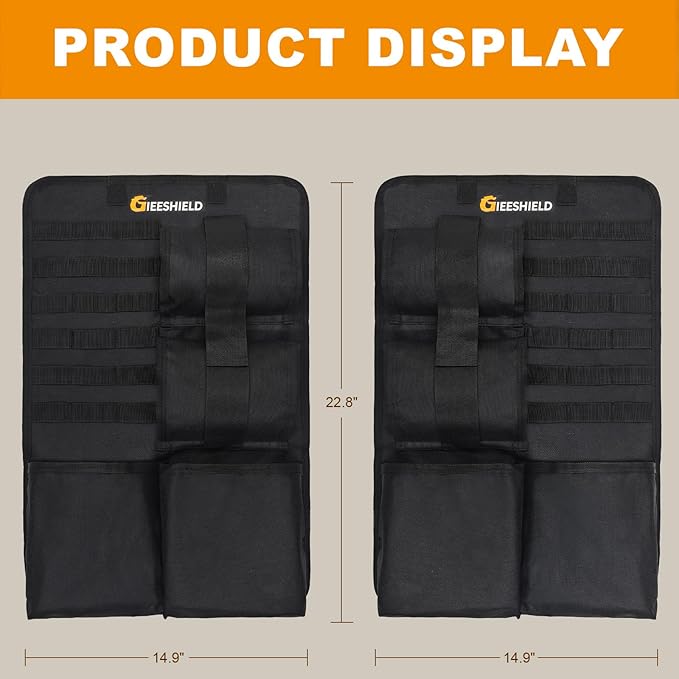 Truck Gun Rack（Set of 2）, Seat Back Gun Rack with Adjustable Straps, 600D Oxford Cloth, Universal Rifle Holder, PVC Coated, Secure Storage Pockets for Hunting Gear, Easy to Install Vehicle Gun Rack