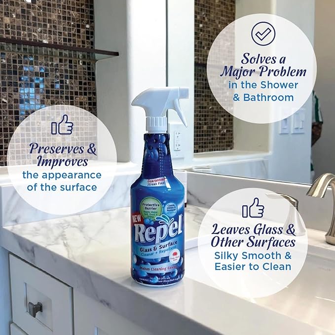 Clean-X New REPEL Glass and Surface Cleaner with Barrier Technology- 32 fl. oz. – 12 Pack Cleans and repels water and soil- P