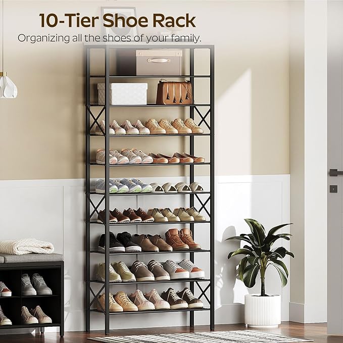 YATINEY 10 Tier Shoe Rack, Large Capacity Shoe Storage Organizer Holds 40 Pairs, Sturdy and Stable, for Entryway, Hallway, Cl