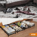 Under Bed Storage With Wheels, 47.2''/90lbs/57.6L, Metal Frame Under Bed Rolling Storage, Tool-Free Assembly Underbed Drawers