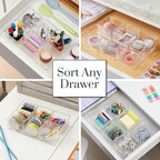 STORi SimpleSort 3-Piece Stackable Clear Drawer Organizer Set | 9" x 6" x 2" Rectangle Trays | Wide Makeup Vanity Storage Bin