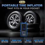 POCKET AIR PRO Tire Inflator Portable Air Compressor by Bullseye Pro for Tires, Balls, Bike with Persta Valve, Auto Shut Off, Inflates in 2 Min, Cordless Rechargeable 6000MAH,150 PSI, SoS Light