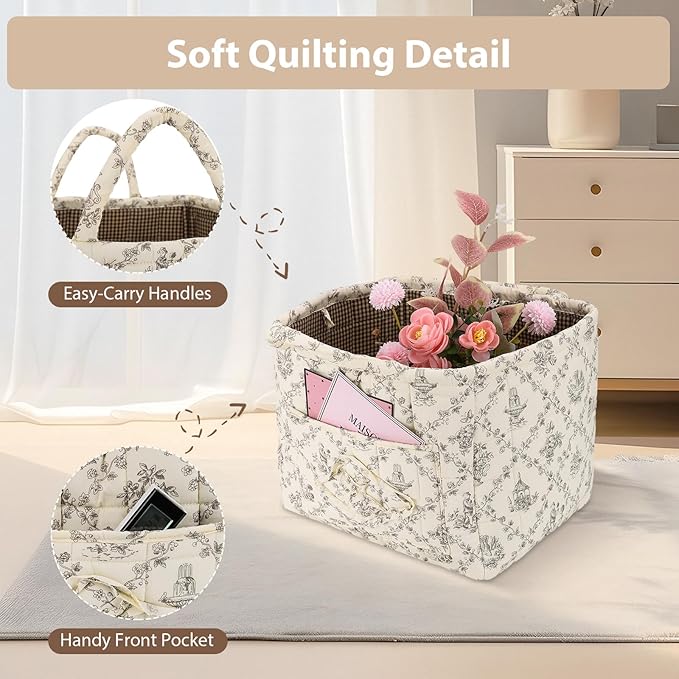 Storage Basket Boho Fabric Large Collapsible Floral Laundry Nursery Hamper Portable Folding Storage for Clothes Toys (Vine-Co