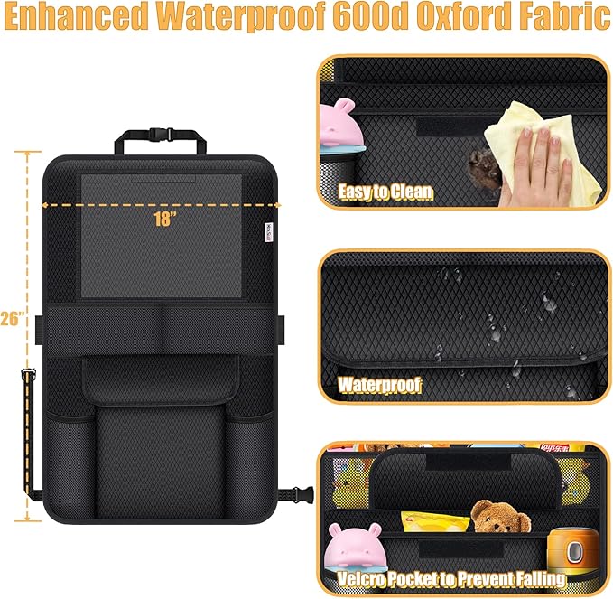 Meolsaek Kick Mats Back Seat Protector, Waterproof Oxford Seat Back Protector, Car Seat Back Protector for Kids, Back of Seat Protector for Kids Feet Car Seat (Black C -2pc)