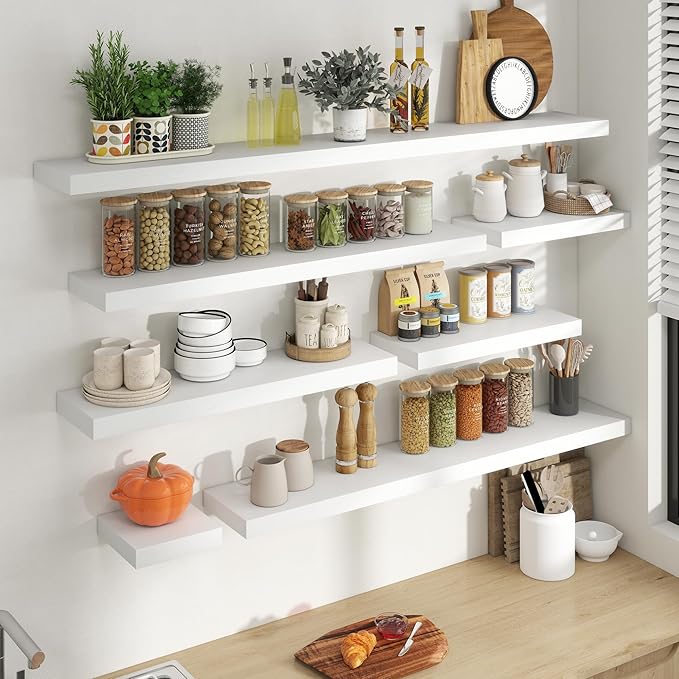24 Inch Floating Shelves for Wall, 8 Inch Deep Floating Shelf for Storage & Display, Rustic Wall Mounted Shelf with Invisible