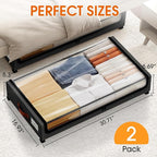 Under Bed Storage with Wheels 2Pack Storage Containers with Clear Window&Label Under Bed Drawers Rolling Under Bed Storage fo