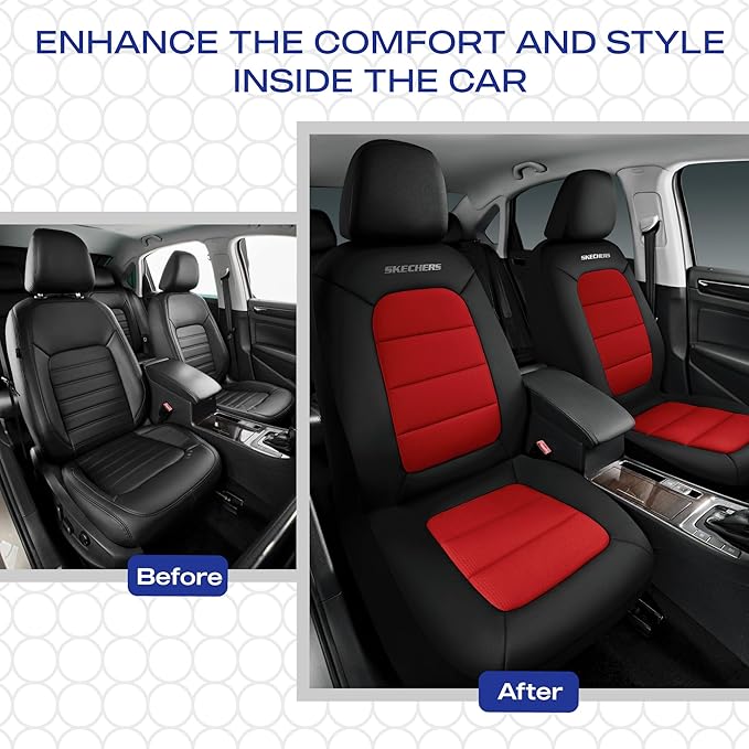 Skechers Memory Foam Seat Covers,Thick Cool Touch Fabric Seat Covers,Front Seat Covers Airbag Compatible,Automotive Comfort P