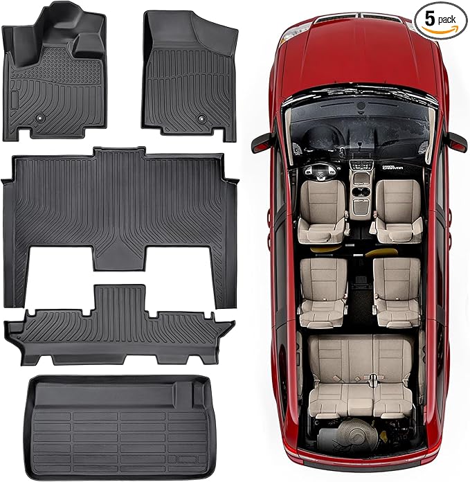 All Weather Floor Mats for Dodge Grand Caravan 2008-2021 Waterproof 7 Seats Anti-Slip Rubber Heavy Duty 3 Row Cargo Liner for Caravan SE/SXT/Crew Accessories 2019 2018 2017 2016 2015 2014 2013 2012