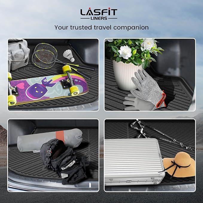LASFIT Cargo Mat for Hyundai Santa Fe Sport 2018 2017 2016 2015 2014 2013 (Only Fit 5-Passenger), All Weather TPE Custom Fit Car Trunk Mats Cargo Liners Accessoires for Santa Fe Sport 2013-2018, Black