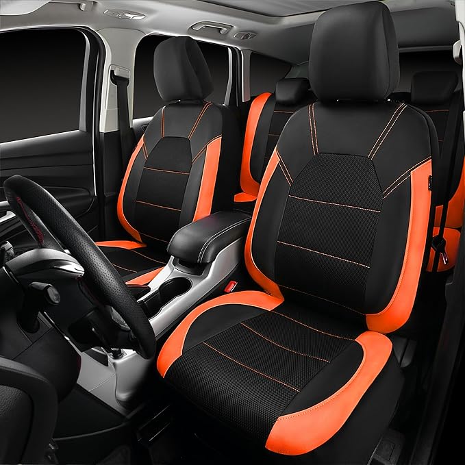 CAR PASS Leather Seat Covers, Breathable Universal Car Seat Cover Full Set for Cute Women Girly,5mm Composite Sponge Inside,A