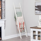Blanket Ladder for Living Room and Bedroom, 5ft 8 inch, 6-Tier Wall Leaning Laminate Snag Free Construction (White) Rustic De