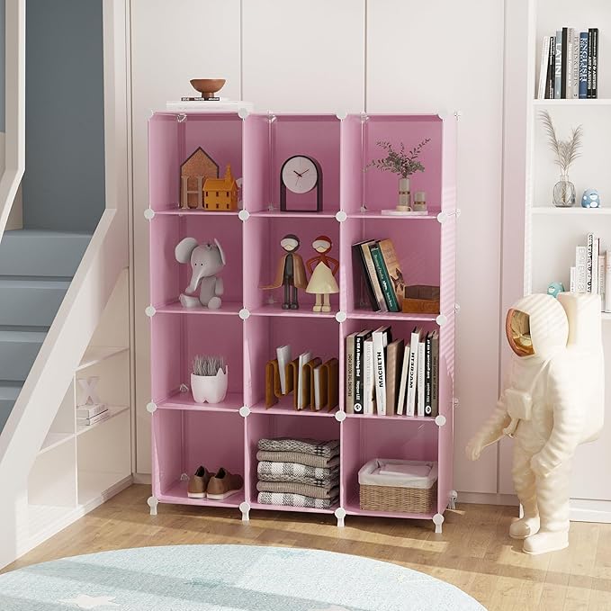 AWTATOS Cube Storage Organizer Protable Closet Organizers and Storage for Kids DIY Stackable 12 Cube Storage Shelves Clothes 