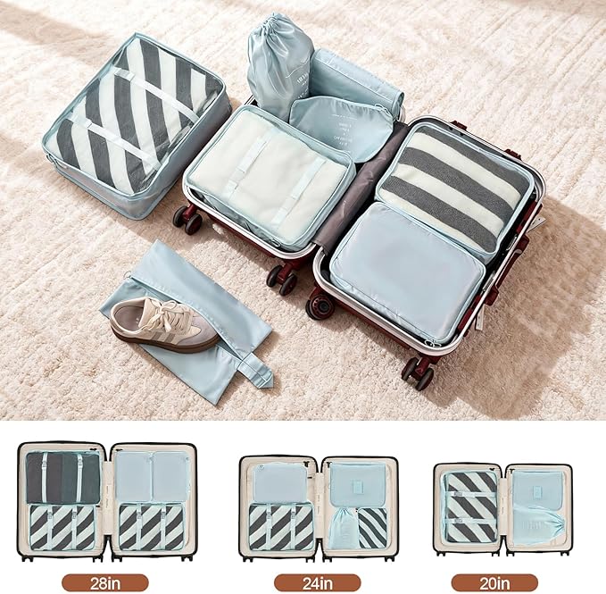 8 Set Compression Packing Cubes for Travel Essentials,Suitcase Organizer Bags, Carry-On Luggage Accessories with Laundry & To