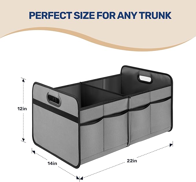 YSSOA Trunk Organizer for Car/SUV/Truck, Collapsible 2 Compartment Automotive Storage Box, 600D Waterproof Oxford Polyester
