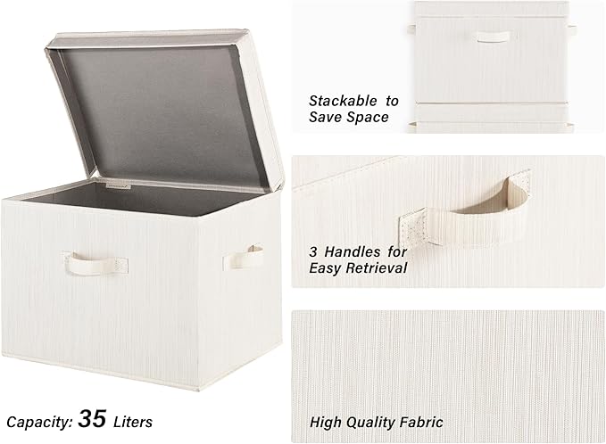 StorageWorks Closet Storage Bin with Lids, Decorative Storage Boxes with Handles, Fabric Storage Bins for Clothes, Jumbo, Mix