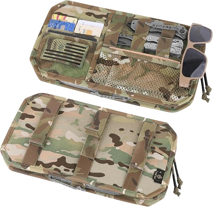 Car Sun Visor Organizer, Tactical Sunvisor Organizers Storage Covers for Trucks, Molle Panel with Pockets Zipper Visor Storage Pouch Accessories, Fits Most Vehicles, SUVs & Jeeps (MC)