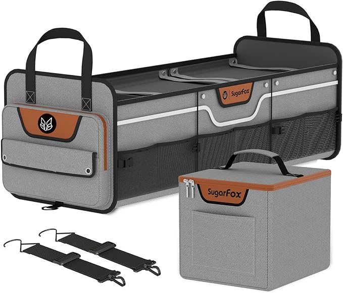 Car Trunk Organizer for SUV, Heavy Duty Waterproof Trunk Organizer, Foldable Collapsible Car Organizer with Cooler, Multi-Comp