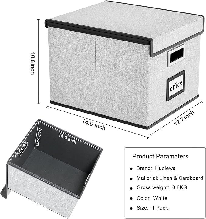 Huolewa File Organizer Box with Lid, Collapsible File Folder Organizer for Office Document Storage, Filing Box with Plastic S