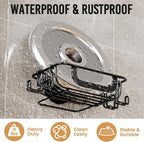 LEVERLOC Soap Holder Shower with Hooks, Bar Suction Cup Soap Dish Tray for Wall, Rust-Proof Stainless Steel Sponge Caddy for 