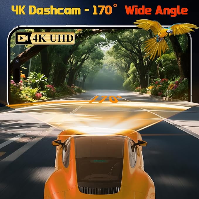 Dash Cam Front for Cars with Built-in WiFi & APP Control, 4K Dash Camera with Free 32GB Card, 1.2" IPS Touch Screen Dash Cam 