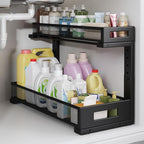 1 Pack 19IN Depth Under Sink Storage Organizer, Large 2-Tier Elegant Mesh Pull Out Shelf for Kitchen and Bathroom Cabinet Org