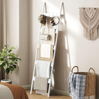 HOOBRO Blanket Ladder, 5-Tier Towel Rack with Hooks, Wall-Leaning Blanket Rack, Decorative Display Ladder Shelf, for Scarves,