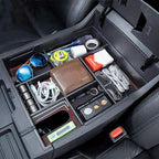 JDMCAR Compatible with Toyota Tundra Accessories 2014-2021 Center Console Organizer, Insert ABS Black Materials Tray, Armrest Secondary Storage Box - Full Tray -Red Trim