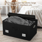 Graciadeco 75 Quarts Extra Large Decorative Storage Bins with Lids, 3 Packs Black Collapsible Storage Bins with Lids, Stackab