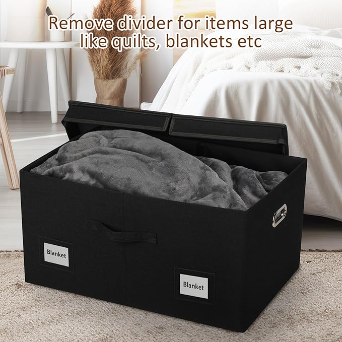 Graciadeco 75 Quarts Extra Large Decorative Storage Bins with Lids, 3 Packs Black Collapsible Storage Bins with Lids, Stackab
