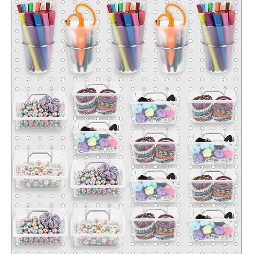20 Pcs Pegboard Organizer Accessories Clear Peg Board Bins and Cups with Hooks and Loops Kit Pegboard Baskets Set for Craft R