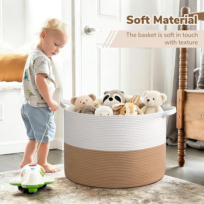 INDRESSME 115L Extra Large Jute Rope Basket, Blanket Basket Home Decor Baby Laundry Baskets for Toys Storage Bedroom, Living 