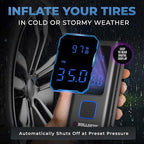 POCKET AIR PRO Tire Inflator Portable Air Compressor by Bullseye Pro for Tires, Balls, Bike with Persta Valve, Auto Shut Off, Inflates in 2 Min, Cordless Rechargeable 6000MAH,150 PSI, SoS Light