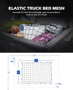 Orion Motor Tech 5'x7' Heavy Duty Cargo Net Stretches to 10'x14' for Pickups SUVs Vans Semis, Bungee Cord Net for Truck Bed Roof Rack Trailer More with Handmade Knotting 18 Carabiners Storage Bag
