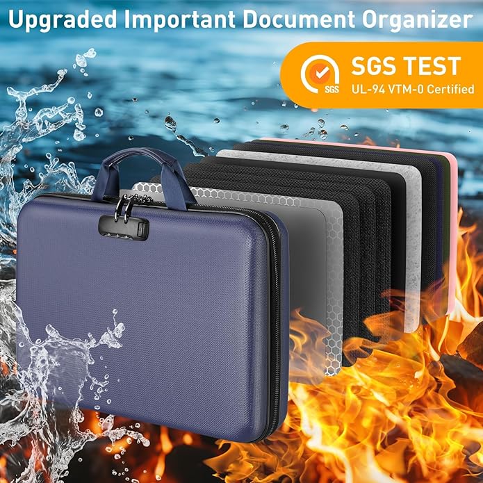 Fireproof Document Organizer Bag, 5200℉ File Organizer Safe Box, Hard Shell Document Bag with 13 Pocket Accordion File Folder