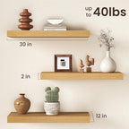 30Inch Oak Floating Shelves for Wall, 12 Inch Deep Shelves for Bedroom, Kitchen, Bathroom Wall Mounted, Rustic Wood Floating 