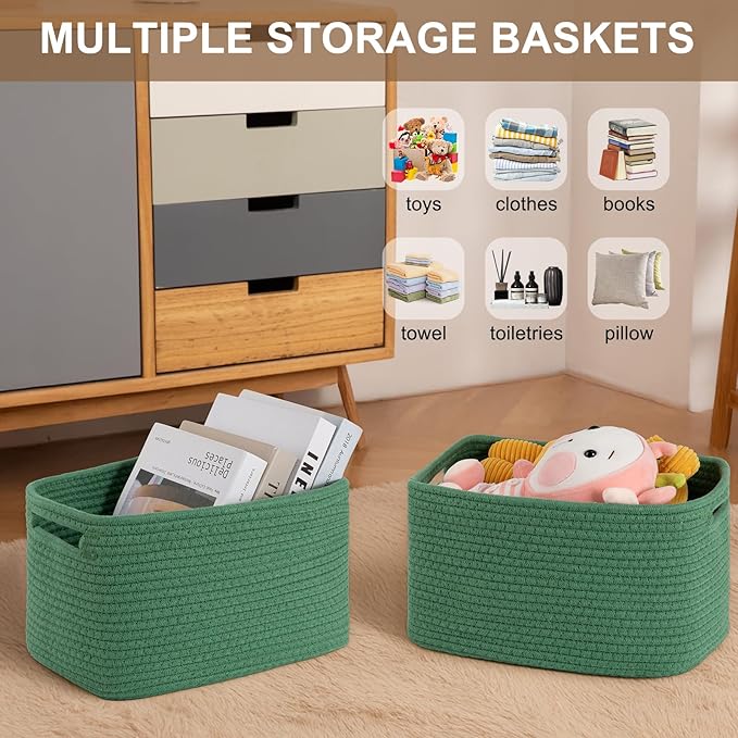 OIASKET Storage Baskets for Organizing, Woven Decorative Baskets for Shelves - Books, Towels, and Clothes, Cotton Rope Toy St
