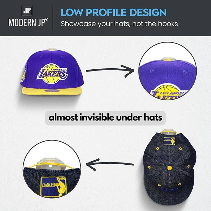 Modern JP Adhesive Hat Hooks for Wall (16-Pack) - Hat Rack for Baseball Caps, Minimalist Hat Display, Strong Hold Hat Hangers