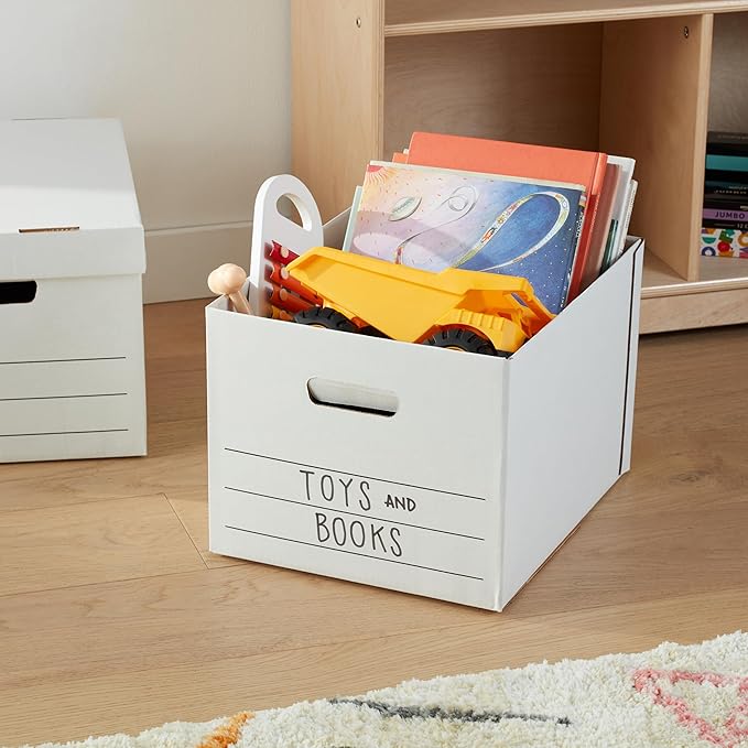 Amazon Basics Storage/Filing Boxes with Lift-Off Lid, Letter/Legal Size, Collapsible, Tape-Free Assembly, White, 16.2" L x 12