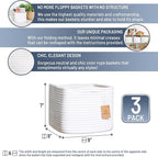 NaturalCozy Storage Cubes 9”x9”x7”Cotton Rope Woven Baskets for Organizing 3-Pack | 9 Inch Cube Storage Bin | Small Basket fo