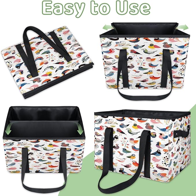 Reusable Grocery Bags Heavy Duty Shopping Bags Foldable Large Tote Bags with Long Handles & Hard Bottom