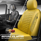 CAR PASS Yellow Bling Diamond Leather Car Seat Cover Full Sets,Waterproof Shining Glitter Sparkly Crystal Universal Fit for A