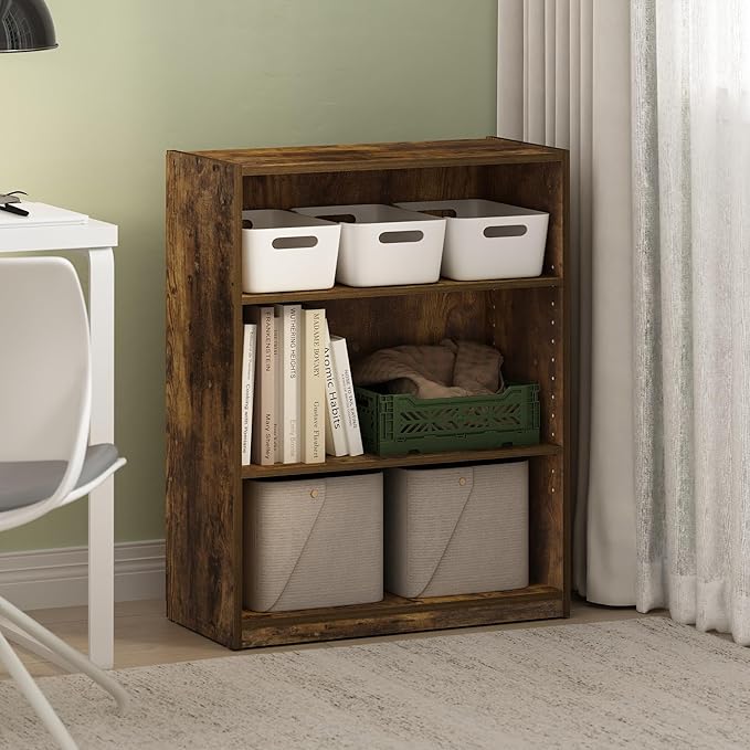 Furinno GEHRY Book Shelf, 3-Tier Bookshelf, Bookcase with Adjustable Shelves, 11.6 x 24.8 x 31.6, for Living Room, Bedroom, H